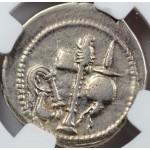 NGC VF Julius Caesar Elephant Roman Silver Denarius Coin, circa 46-44 B.C.